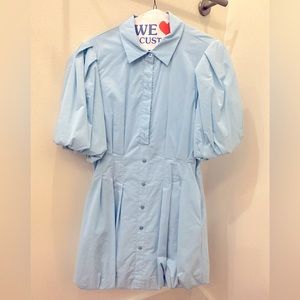 JONATHAN SIMKHAI Cleo Cotton Blend Poplin Bubble Shirtdress In Celeste Blue